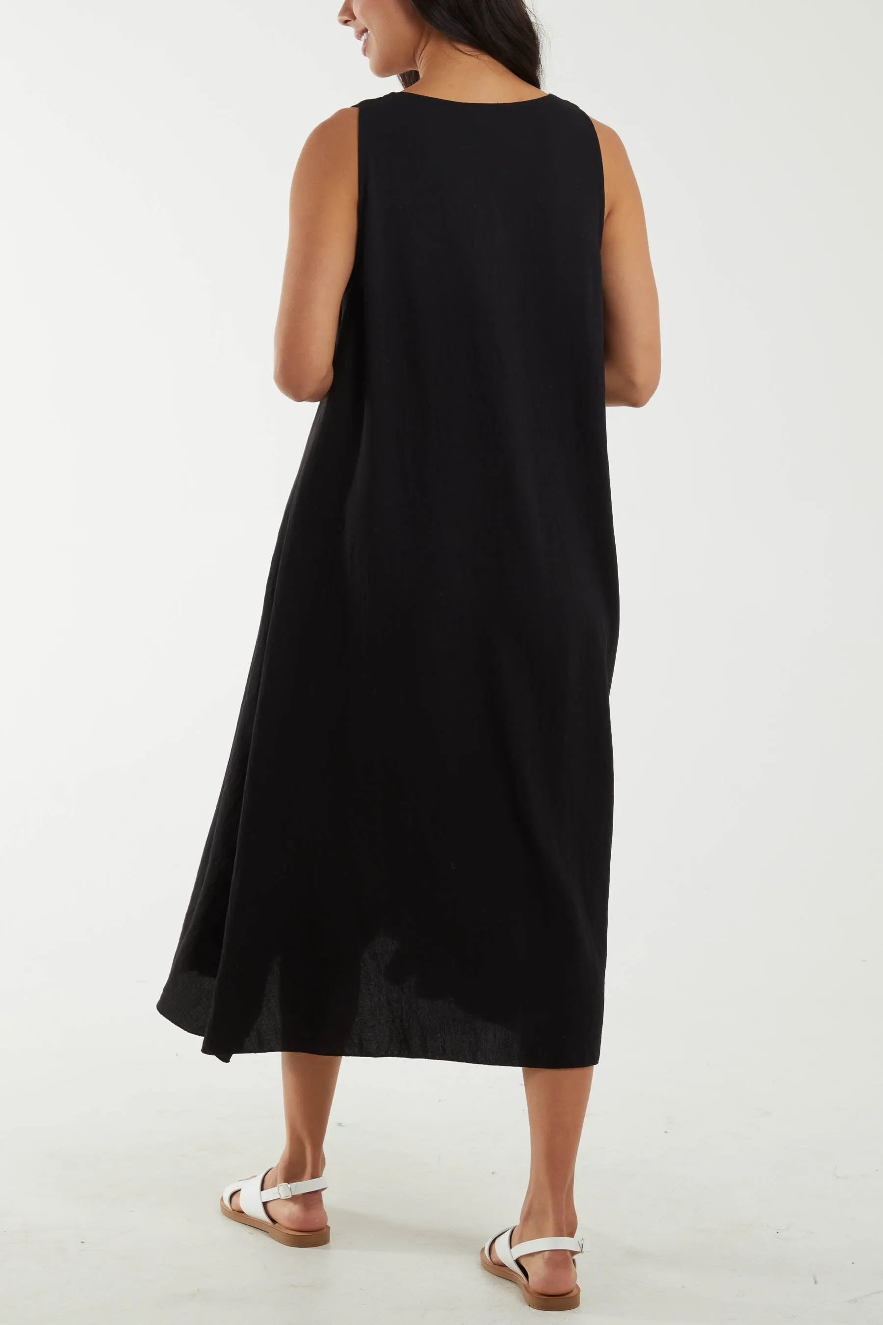 A Line Sleeveless Midi Dress