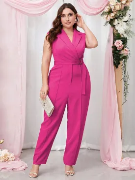 Belted High Waist Lapel Harlan Trousers Jumpsuit