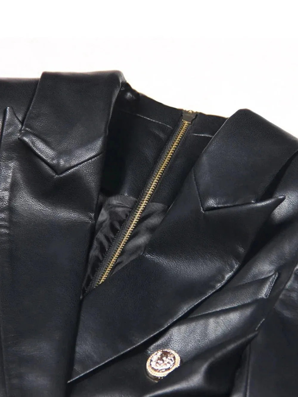 Black Leather Gold Button Blazer Dress