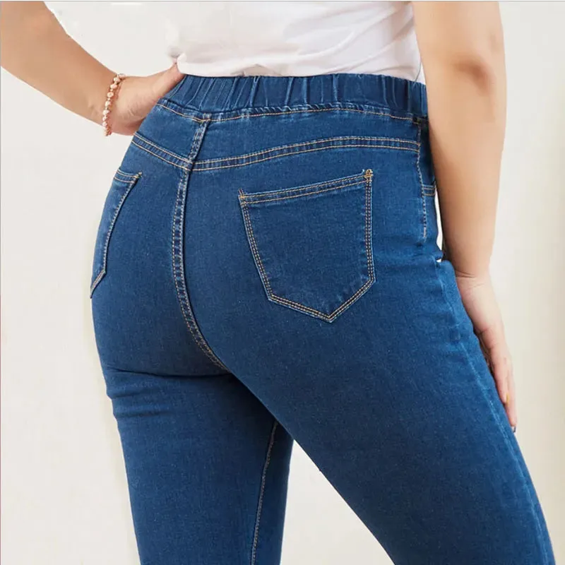 Bonnyshow 6XL 5XL 4XL Women's Skinny Jeans Elastic High Waist Cotton Polyester High Stretch Slim Pencil Pants Mom Denim Trousers