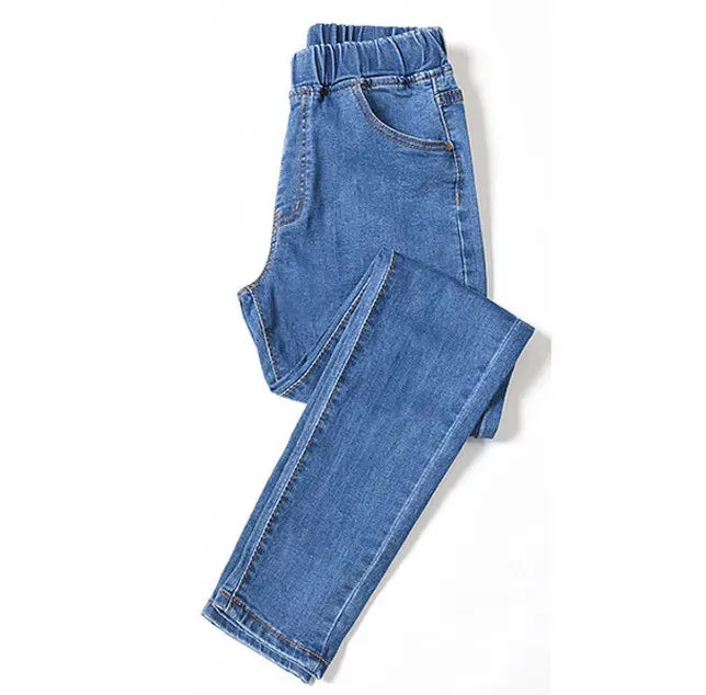 Bonnyshow 6XL 5XL 4XL Women's Skinny Jeans Elastic High Waist Cotton Polyester High Stretch Slim Pencil Pants Mom Denim Trousers
