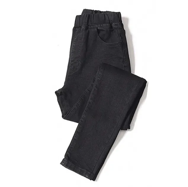 Bonnyshow 6XL 5XL 4XL Women's Skinny Jeans Elastic High Waist Cotton Polyester High Stretch Slim Pencil Pants Mom Denim Trousers