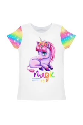 Bright Story Zoe White Designer Unicorn Print T-Shirt - Girls