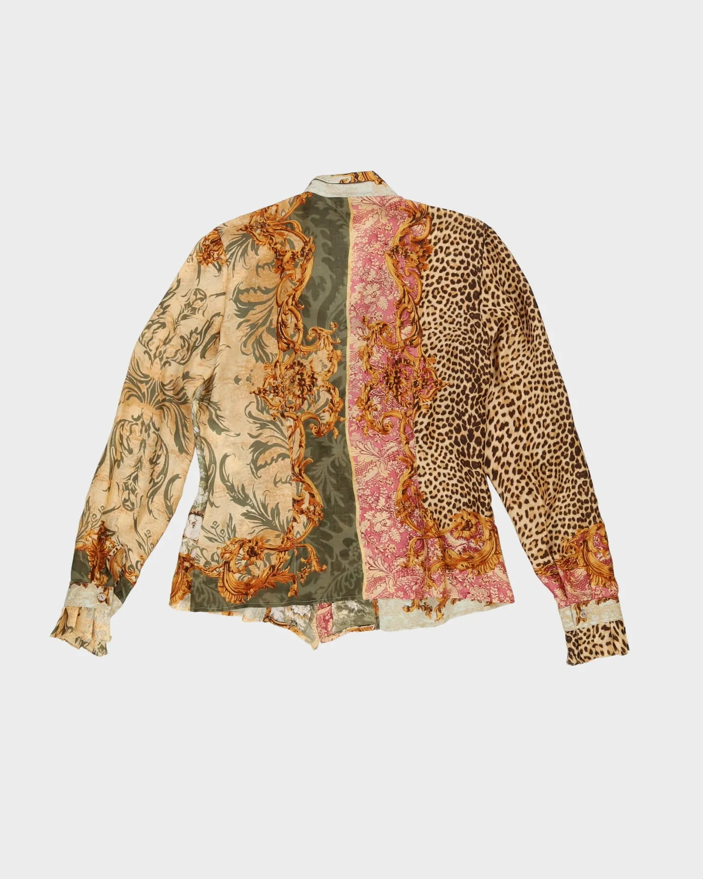 Brown And Green Patterned Silk Blouse - M