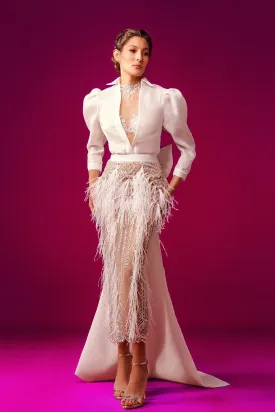 Cadi and Tulle Embroidered Ensemble with Back Bow