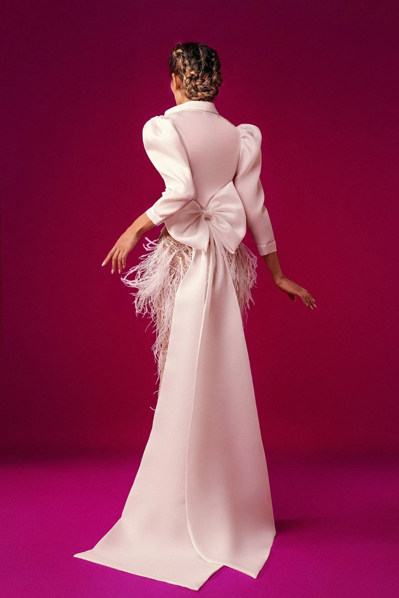 Cadi and Tulle Embroidered Ensemble with Back Bow