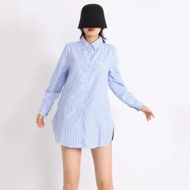 Casual Loose Shirts For Women Lapel Long Sleeve Striped Patchwork Button Blouse Spring Female Fashion Clothing