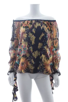 Chloe Off-the-shoulder Floral-Printed Metallic-Jacquard Silk Blouse