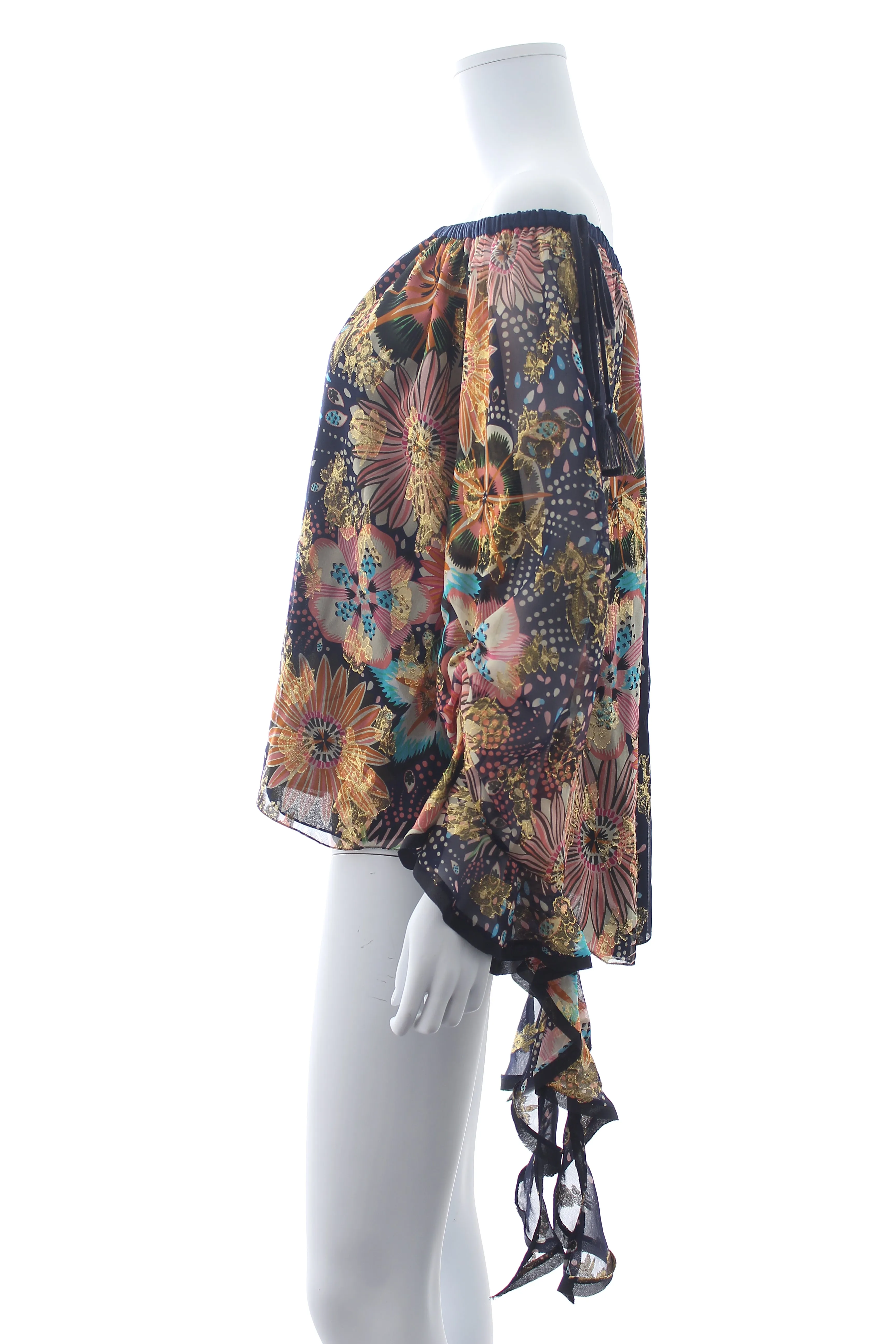 Chloe Off-the-shoulder Floral-Printed Metallic-Jacquard Silk Blouse