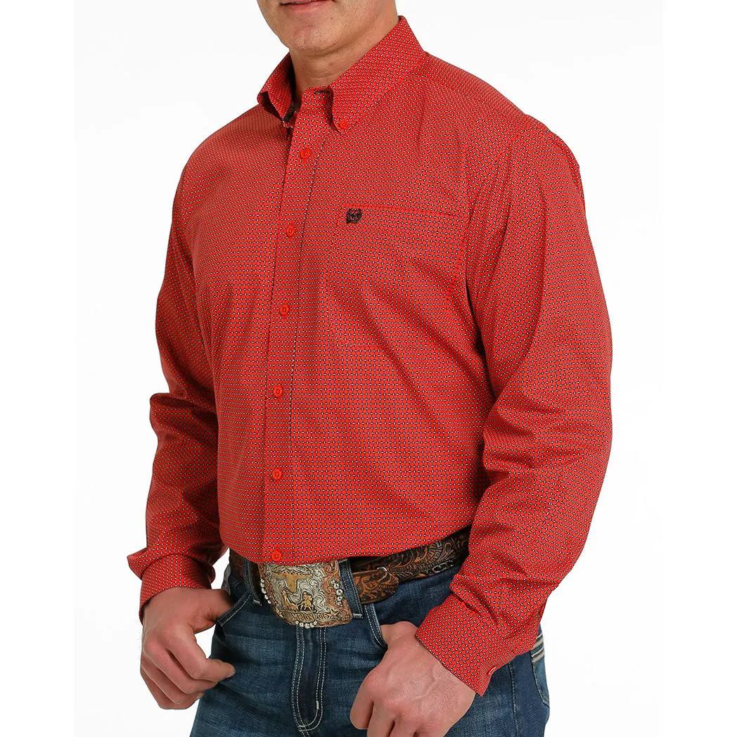 Cinch Men's Red Patterned Long Sleeve
