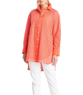 Cotton Eyelet Oversized Top Bright Heather Coral