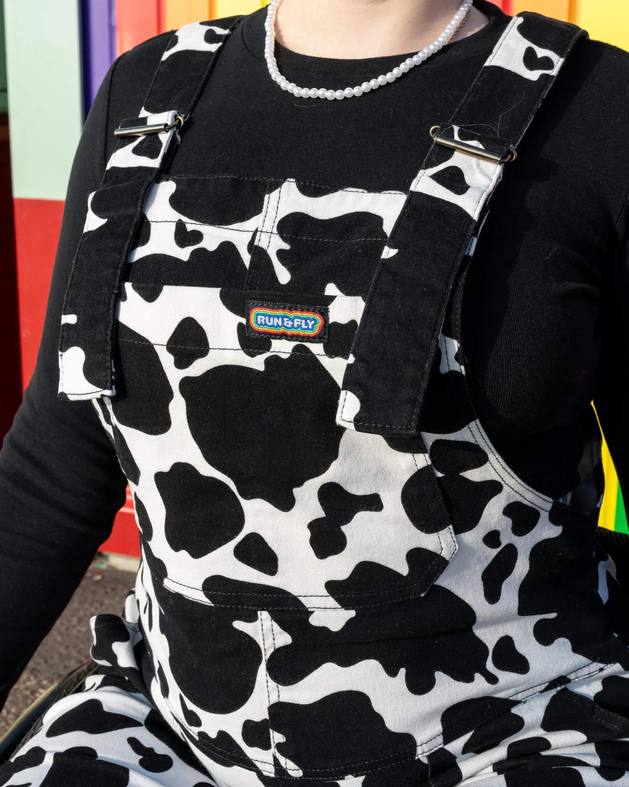 Cow Print Stretch Twill Dungarees
