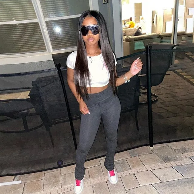 DressBetty - Y2K Pants Streetwear Women Legging Fashion Solid Ruched Stacked High Waist Sweatpants Casual Trousers Pencil Pants Jogging