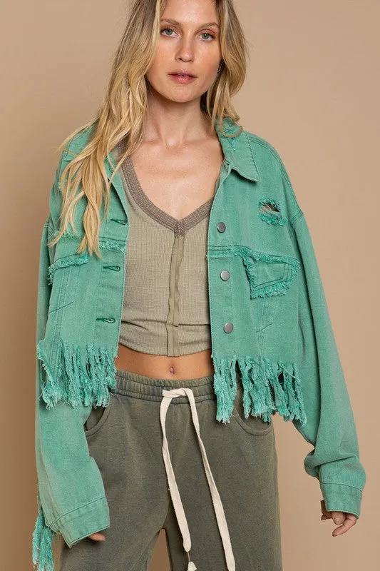 DS Fringe Distressed Crop Denim Jacket