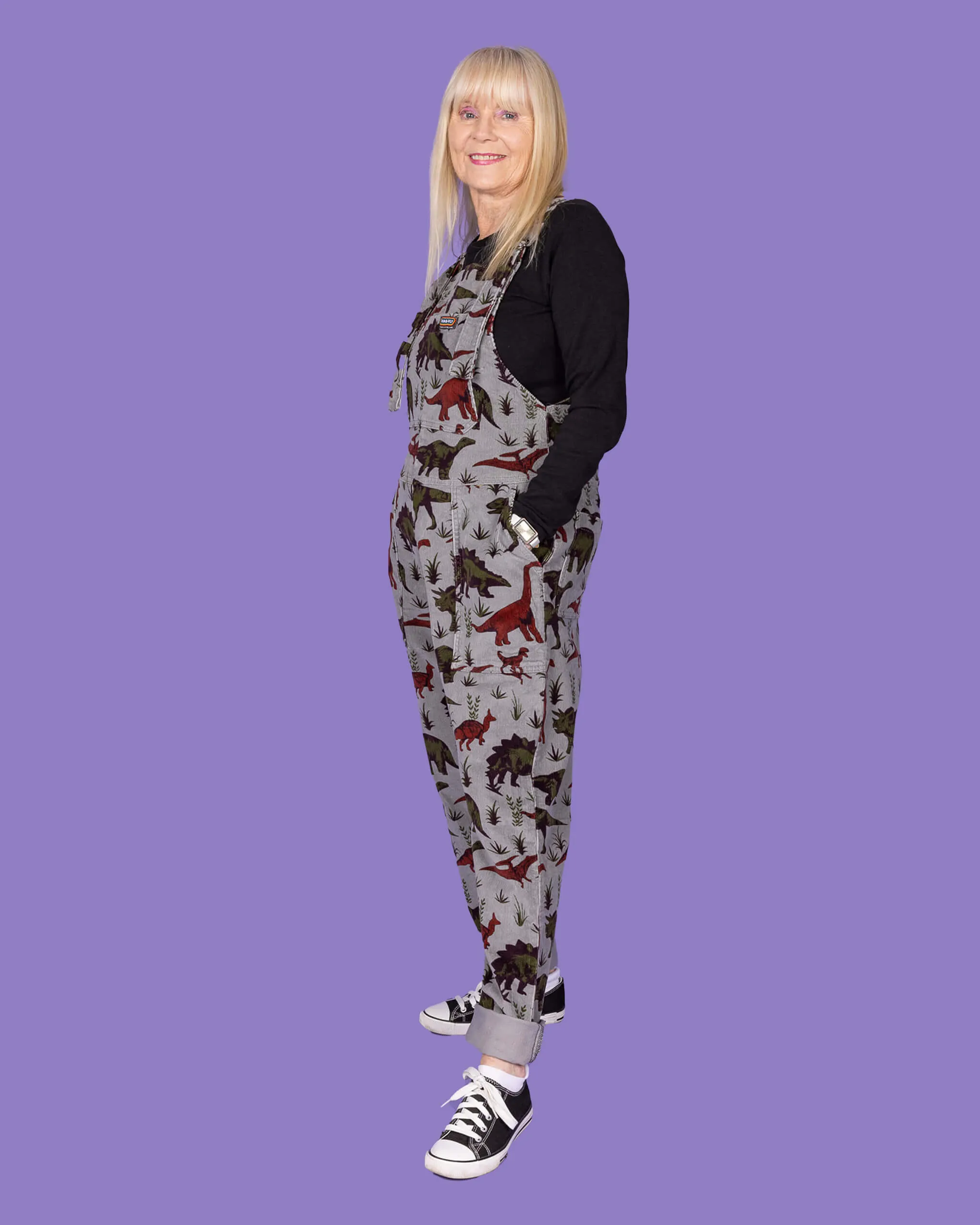 Grey Adventure Dinosaur Stretch Corduroy Dungarees