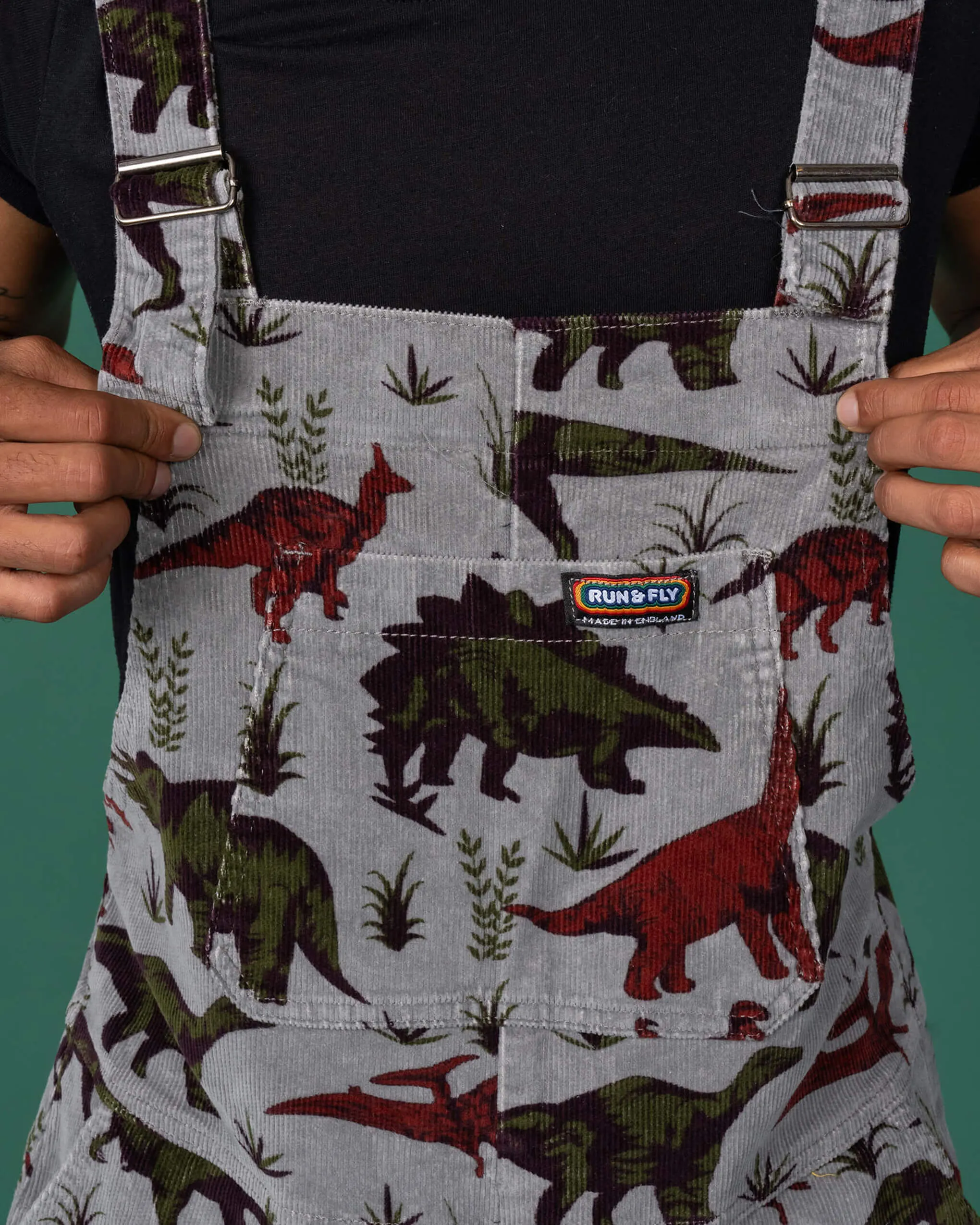 Grey Adventure Dinosaur Stretch Corduroy Dungarees
