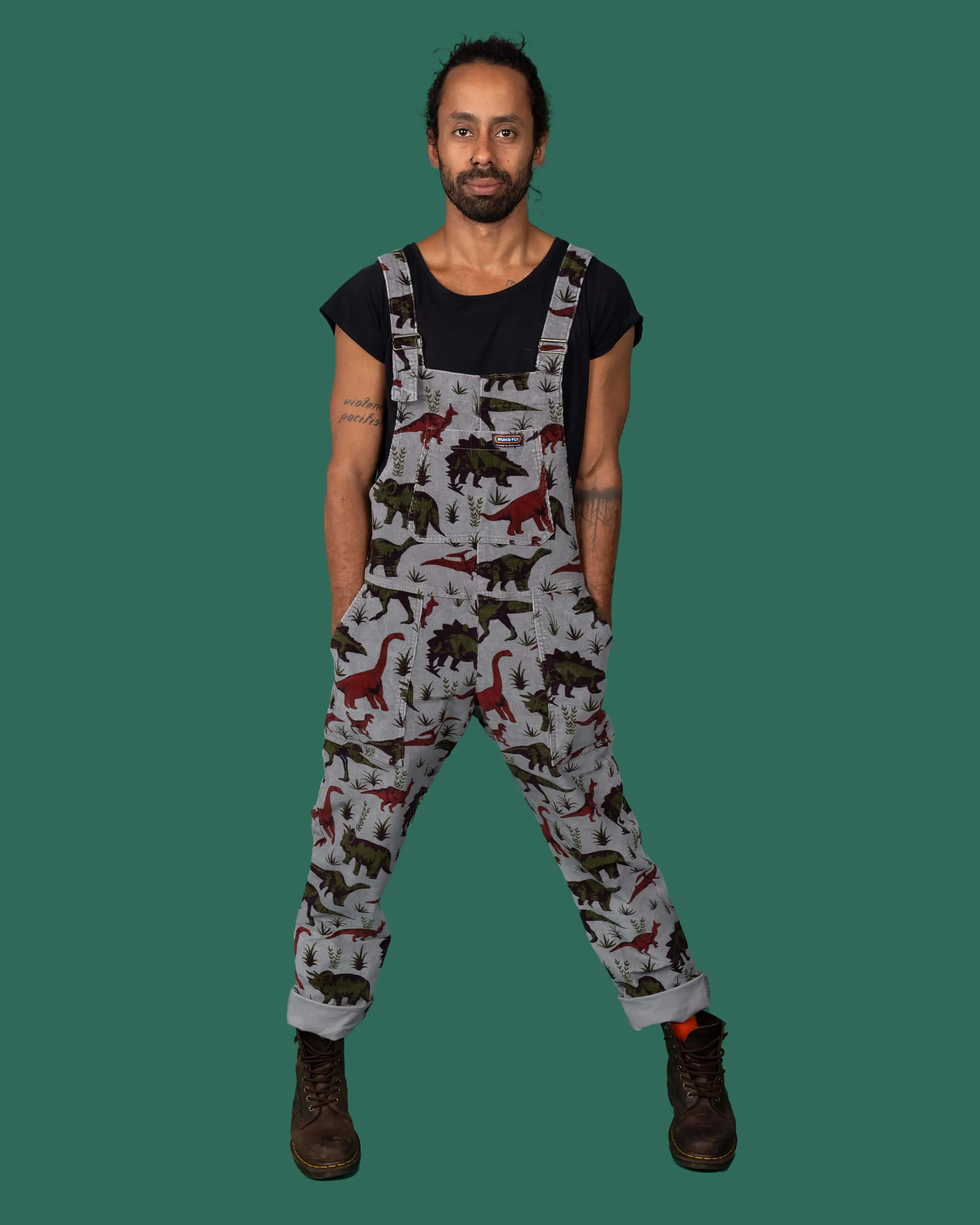 Grey Adventure Dinosaur Stretch Corduroy Dungarees