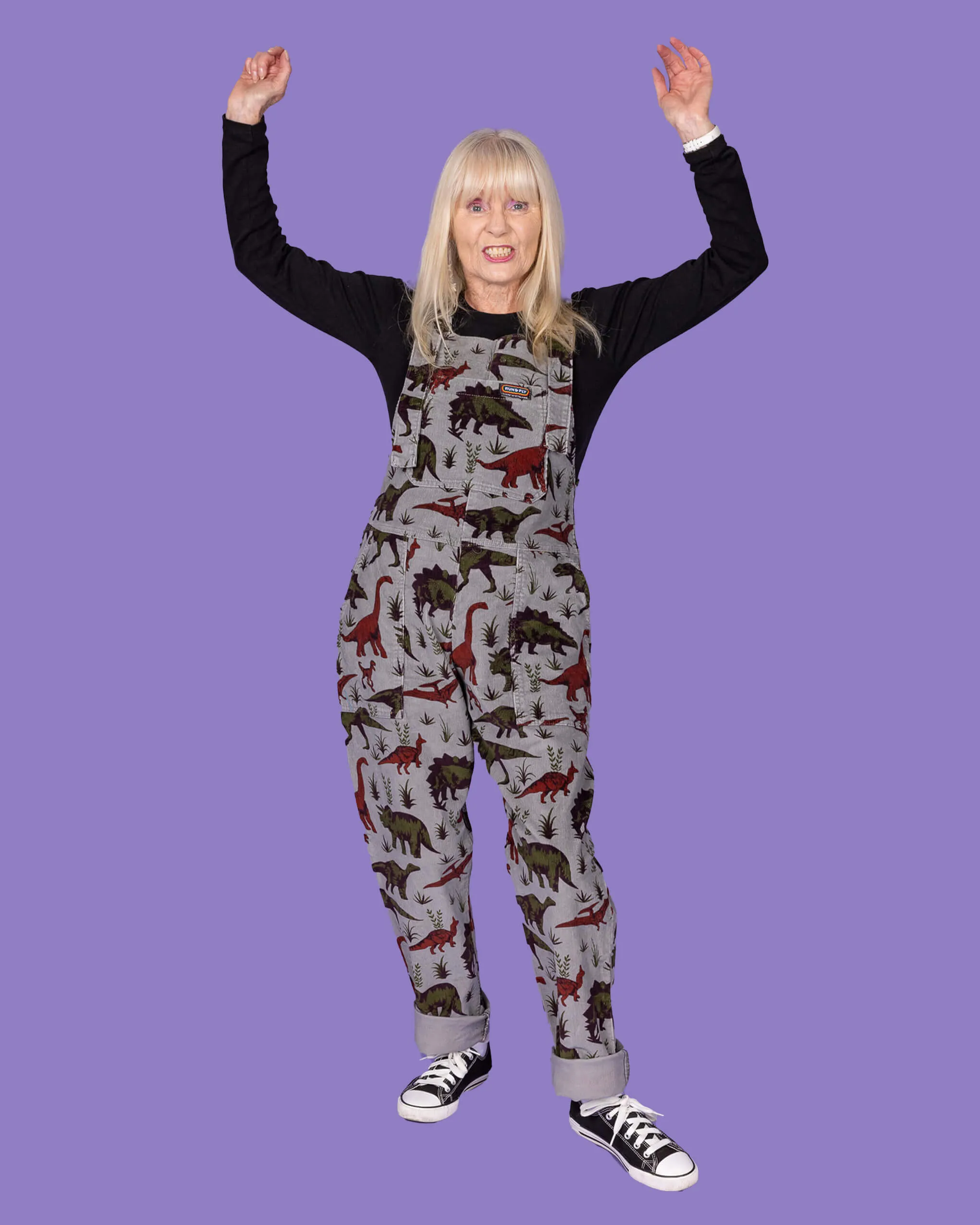 Grey Adventure Dinosaur Stretch Corduroy Dungarees