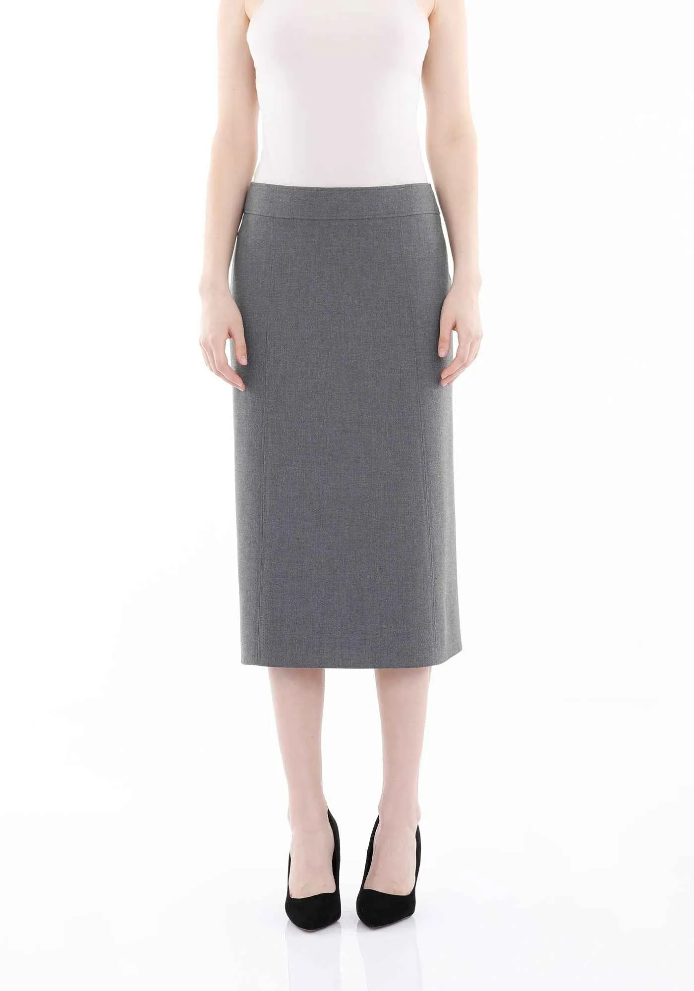 Grey Straight A-Line Midi Skirt