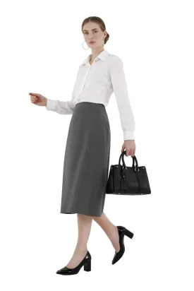 Grey Straight A-Line Midi Skirt