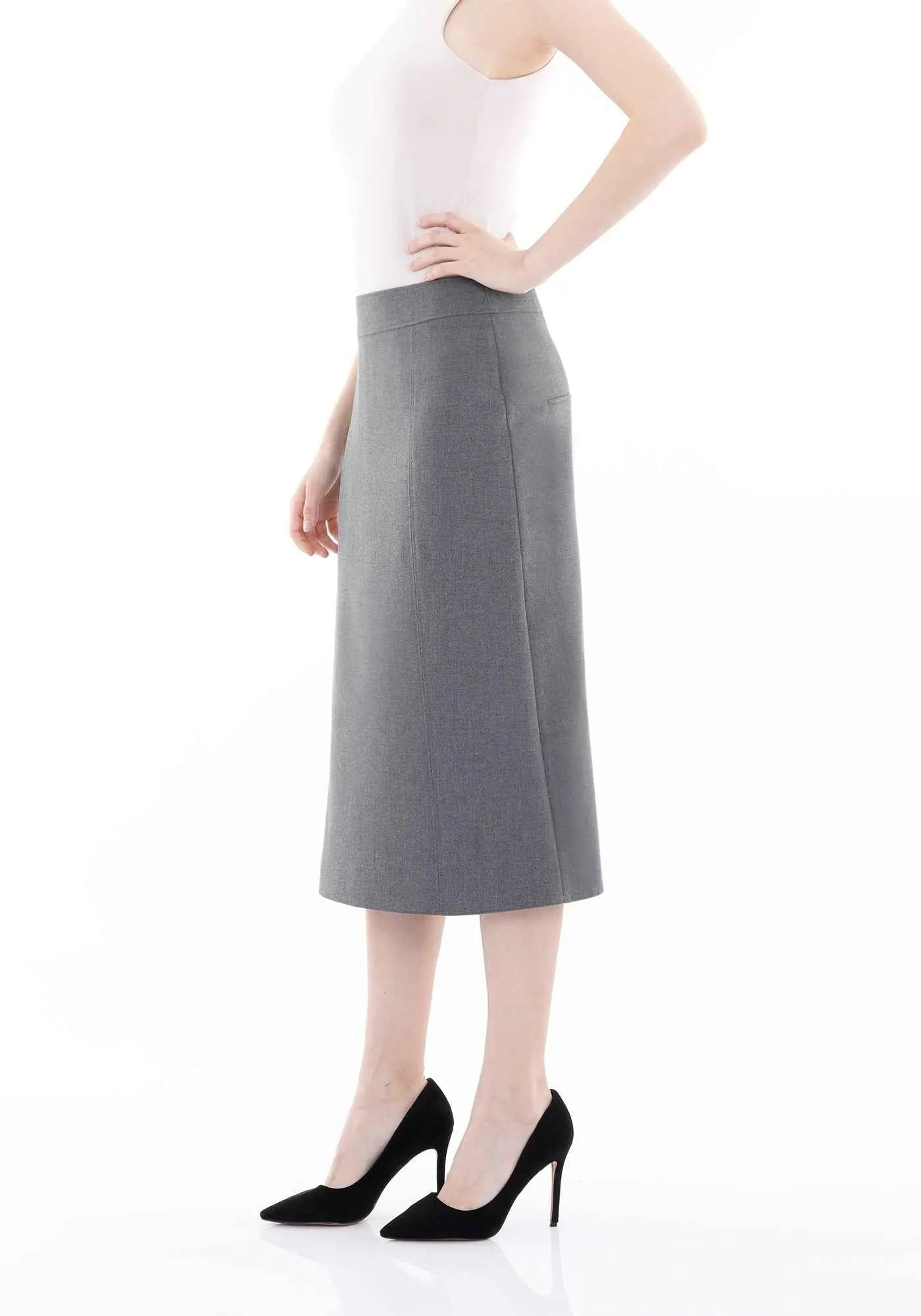 Grey Straight A-Line Midi Skirt
