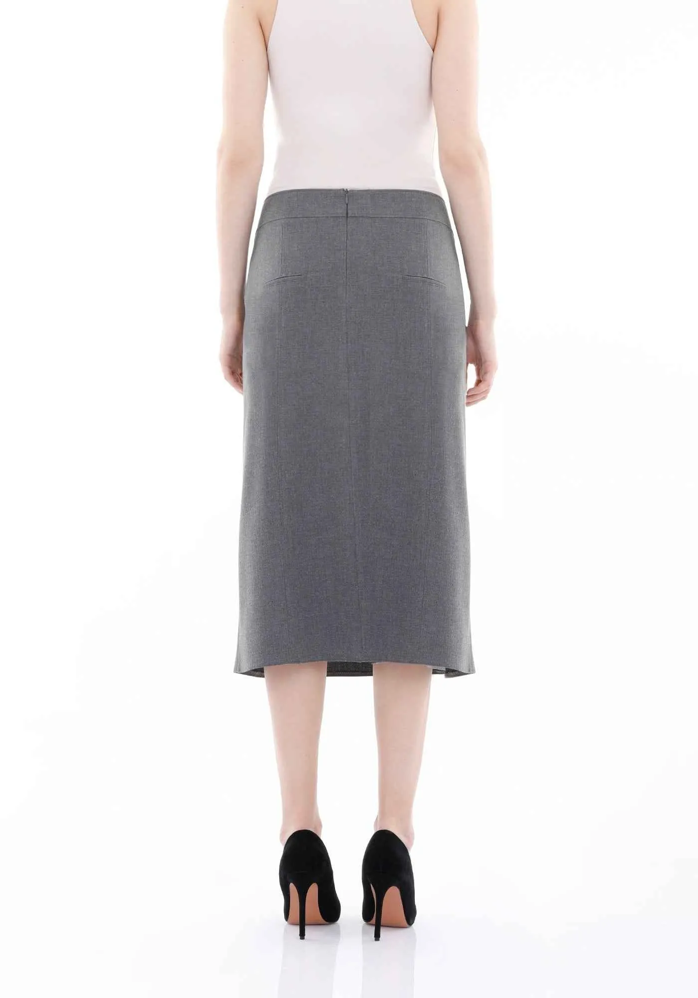 Grey Straight A-Line Midi Skirt