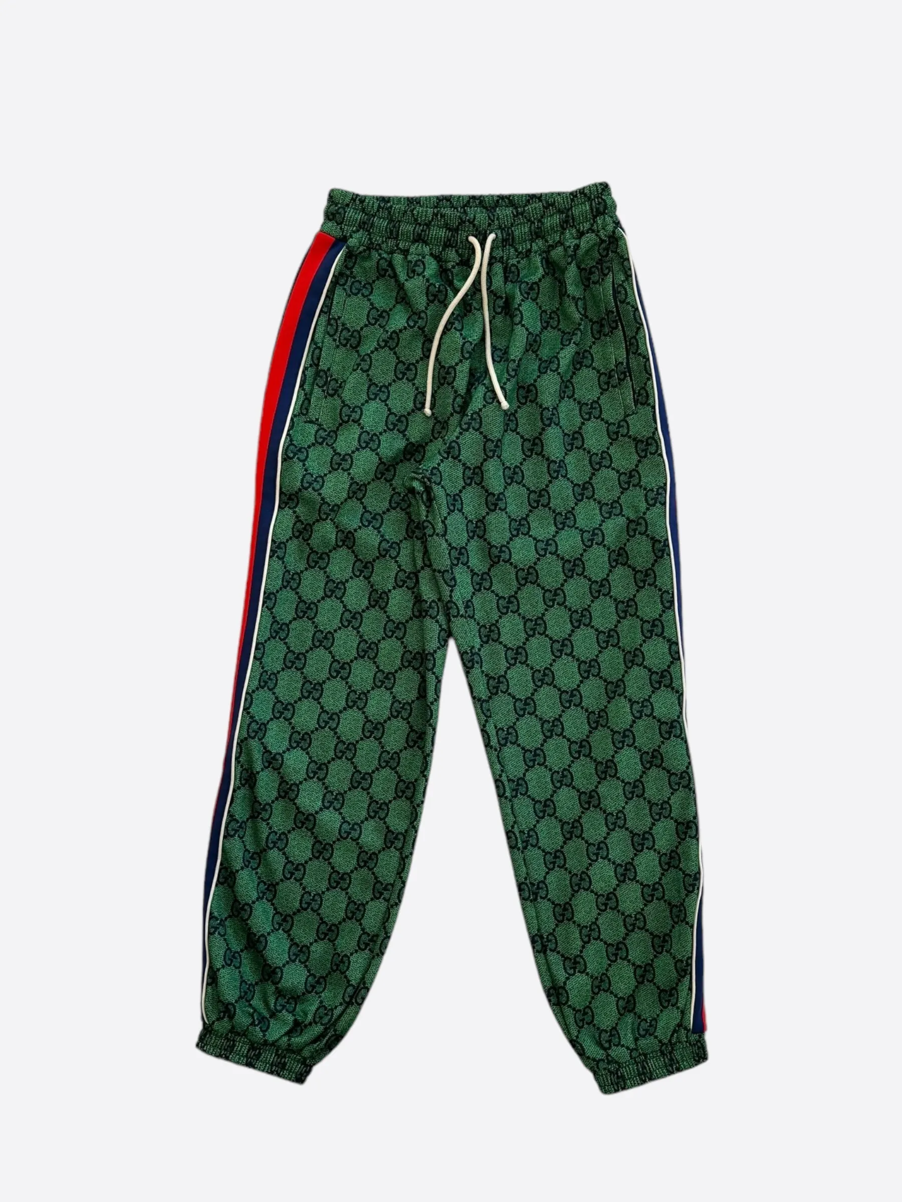 Gucci Green GG Monogram Striped Track Pants