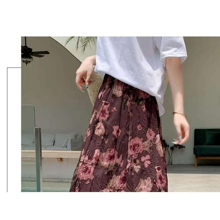 High Waist Floral Print Midi