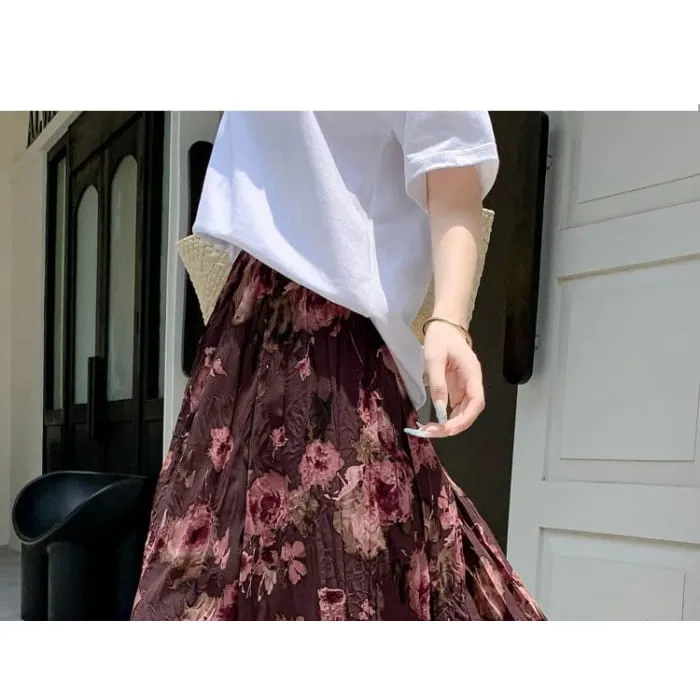 High Waist Floral Print Midi