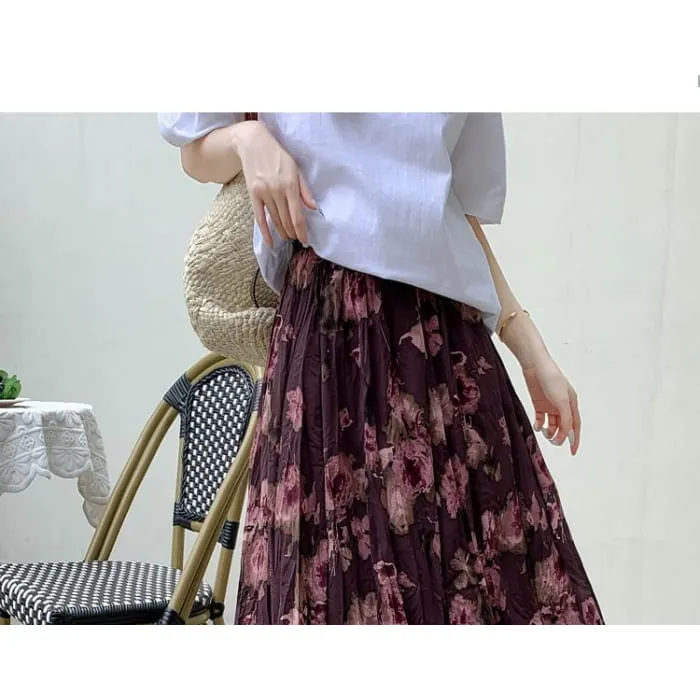 High Waist Floral Print Midi