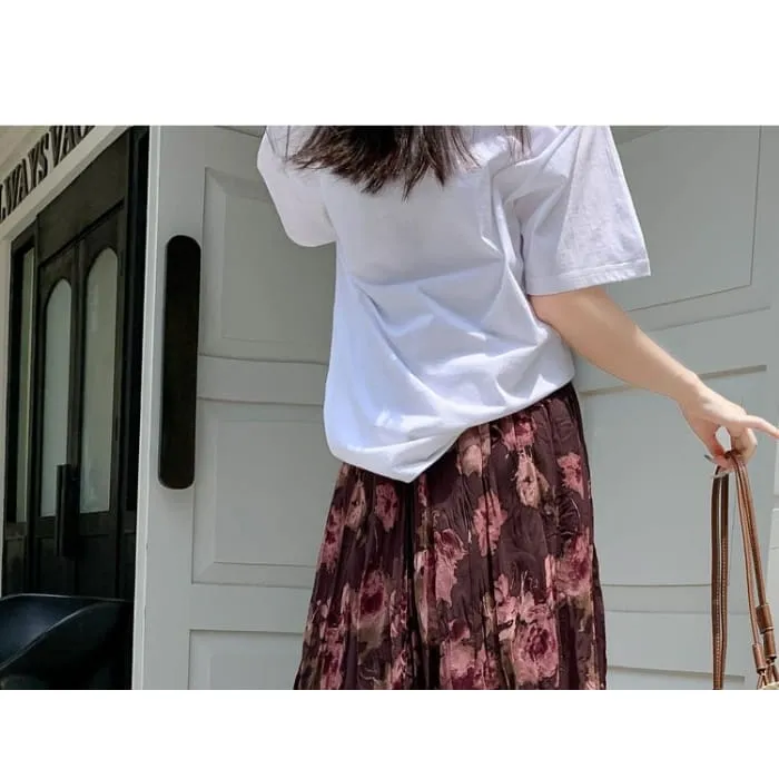 High Waist Floral Print Midi