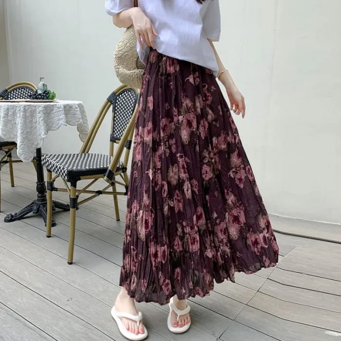 High Waist Floral Print Midi