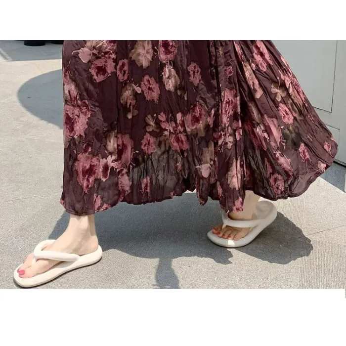 High Waist Floral Print Midi