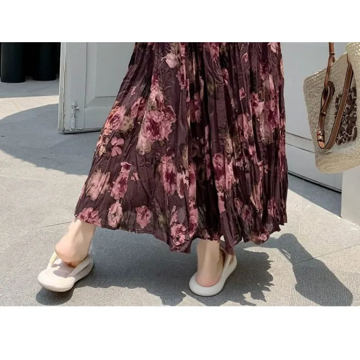 High Waist Floral Print Midi