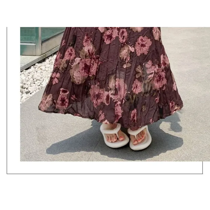 High Waist Floral Print Midi
