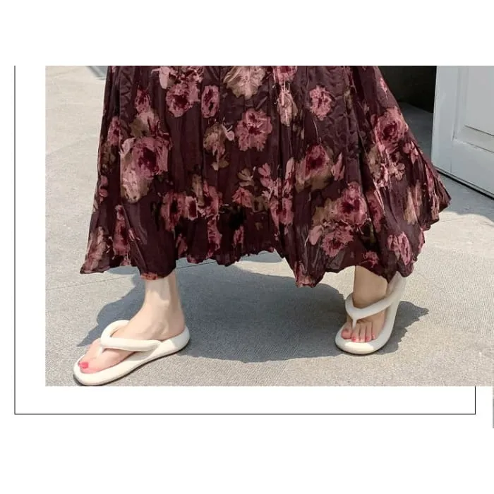 High Waist Floral Print Midi