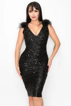 Holiday Black Sequin Feather Dress