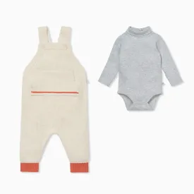 Knitted Pocket Dungarees & Rollneck Bodysuit Outfit