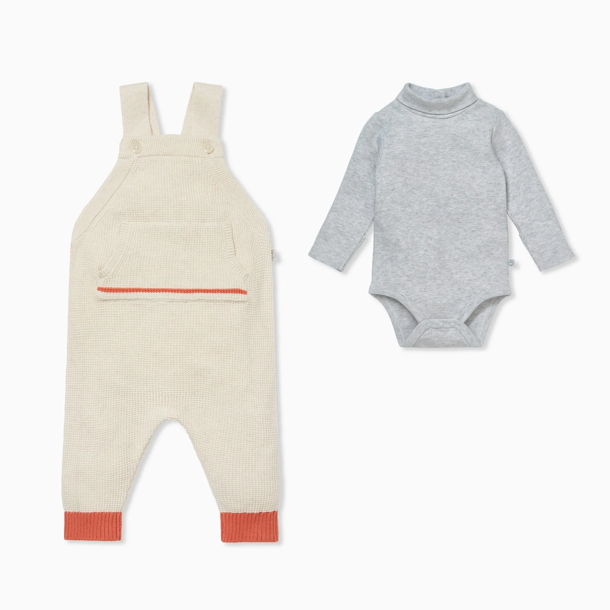 Knitted Pocket Dungarees & Rollneck Bodysuit Outfit