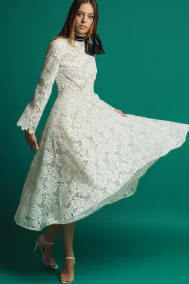 Lace Long-Sleeved Midi Dress
