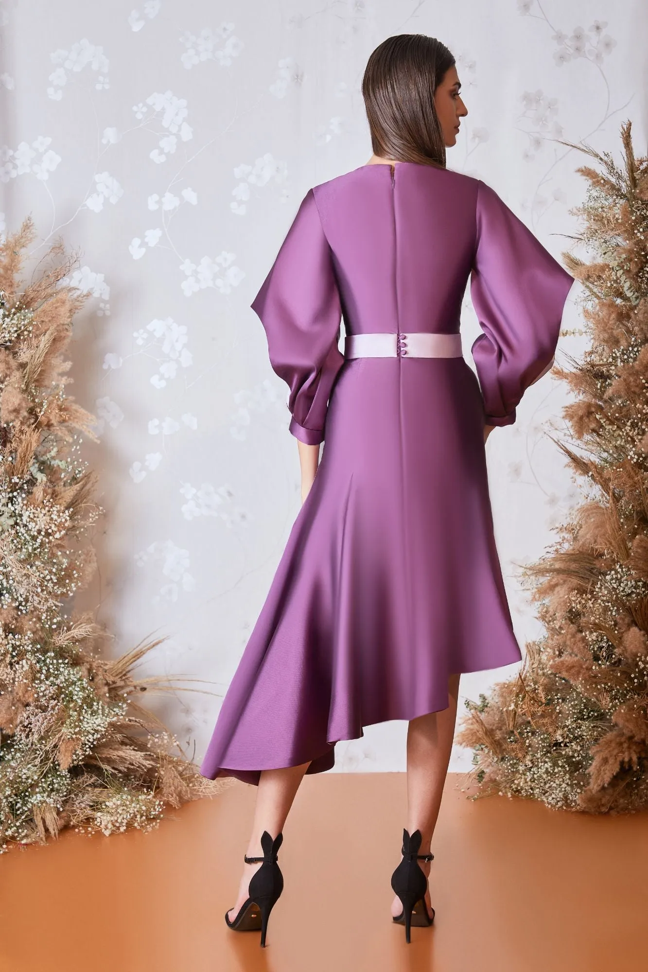 Long-Sleeved Asymmetric Midi Dress