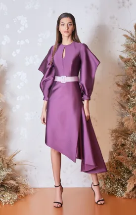 Long-Sleeved Asymmetric Midi Dress