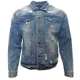 Mens Jean Jacket Premium Faded Distressed Denim Casual Button Up Cotton Coat