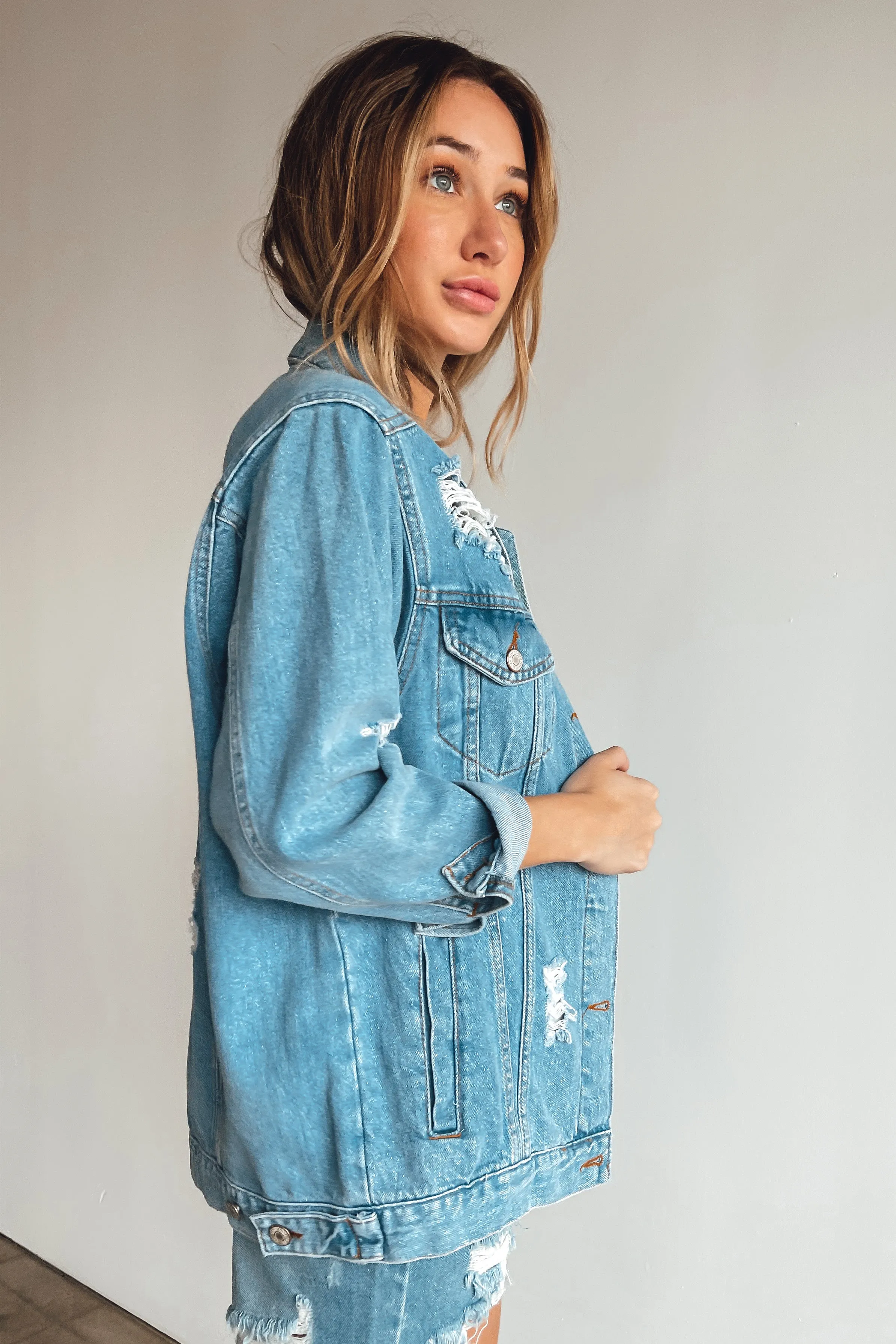 Morgan Distressed Denim Jacket - Medium Wash