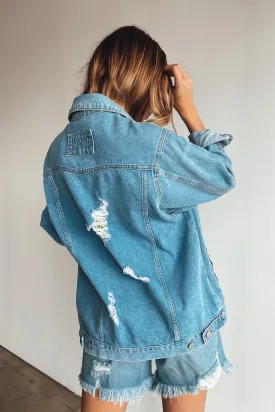 Morgan Distressed Denim Jacket - Medium Wash