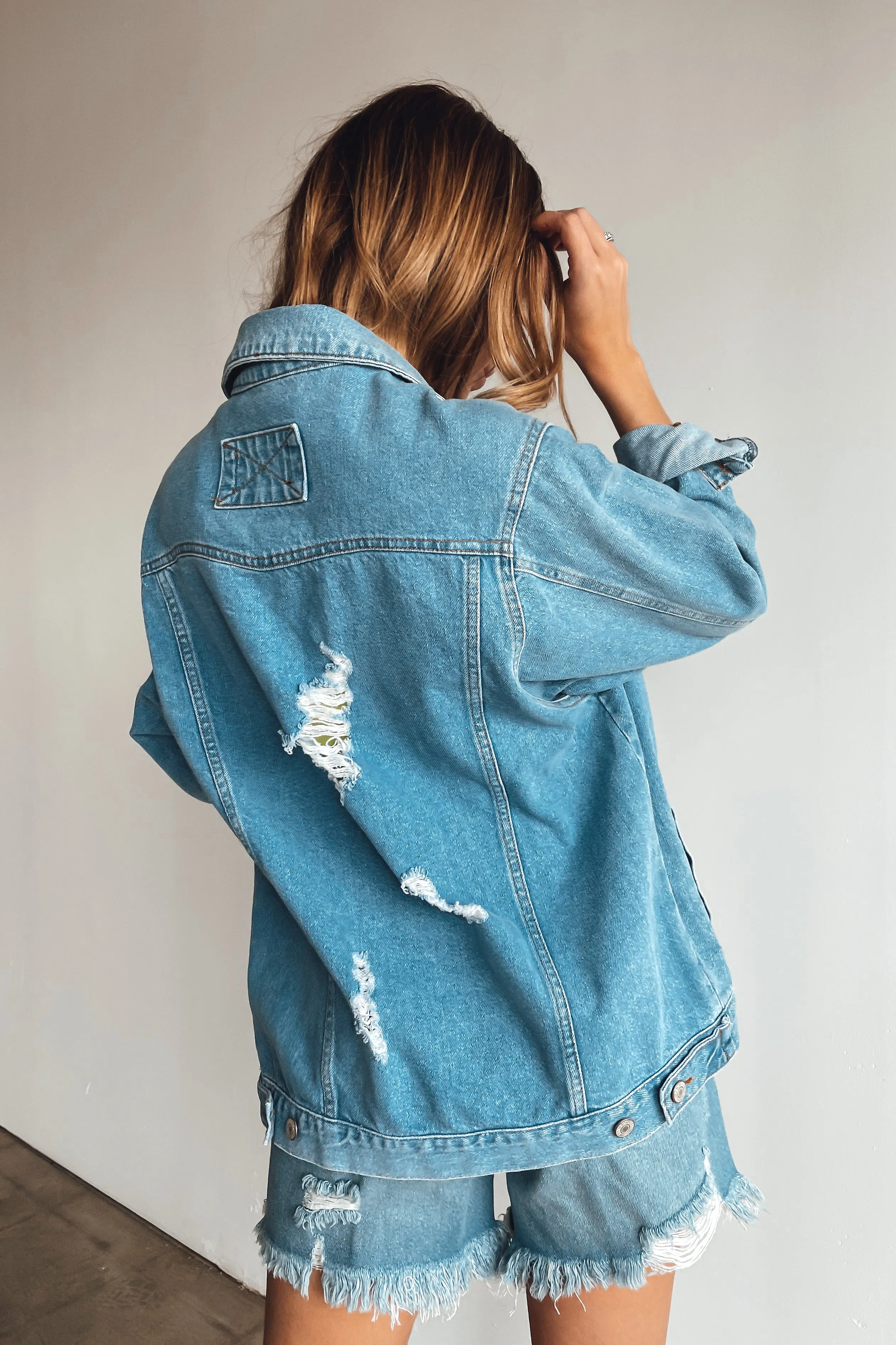 Morgan Distressed Denim Jacket - Medium Wash