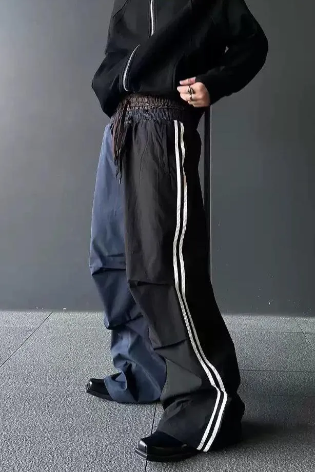 Pleated Striped Wide Track Pants