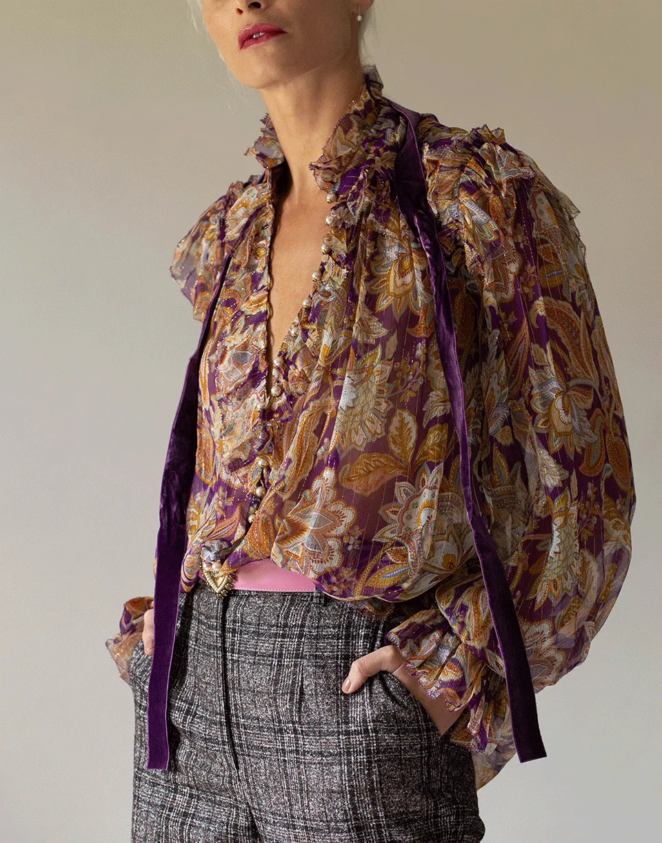 Purple Jacobean Ladybettle Ruffled Lurex Top