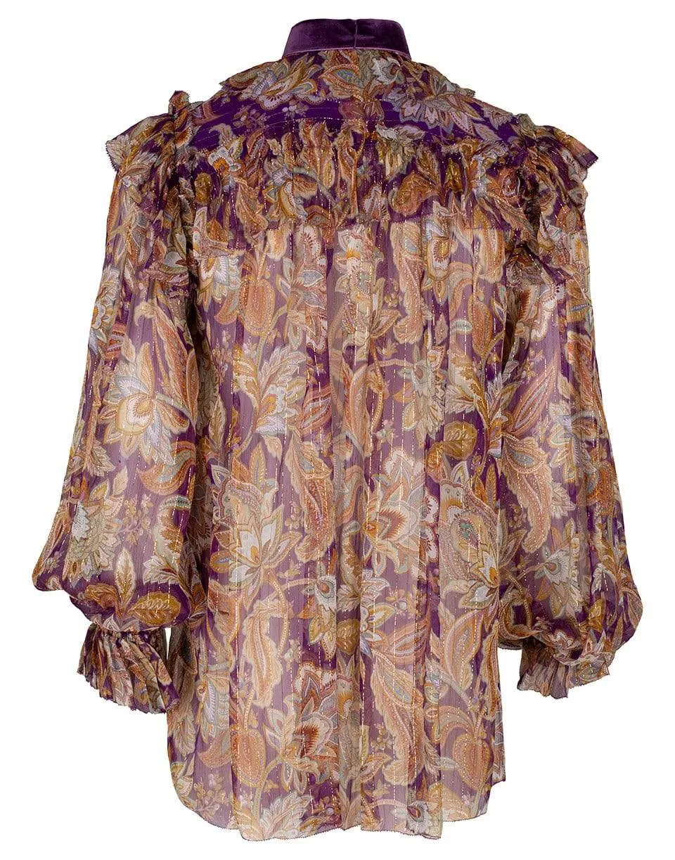 Purple Jacobean Ladybettle Ruffled Lurex Top