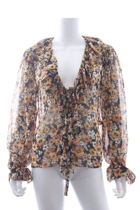 Saint Laurent Floral Ruffled Silk Blouse